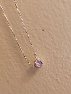 Delicate Silver Halo Necklace with Clear Center Stone